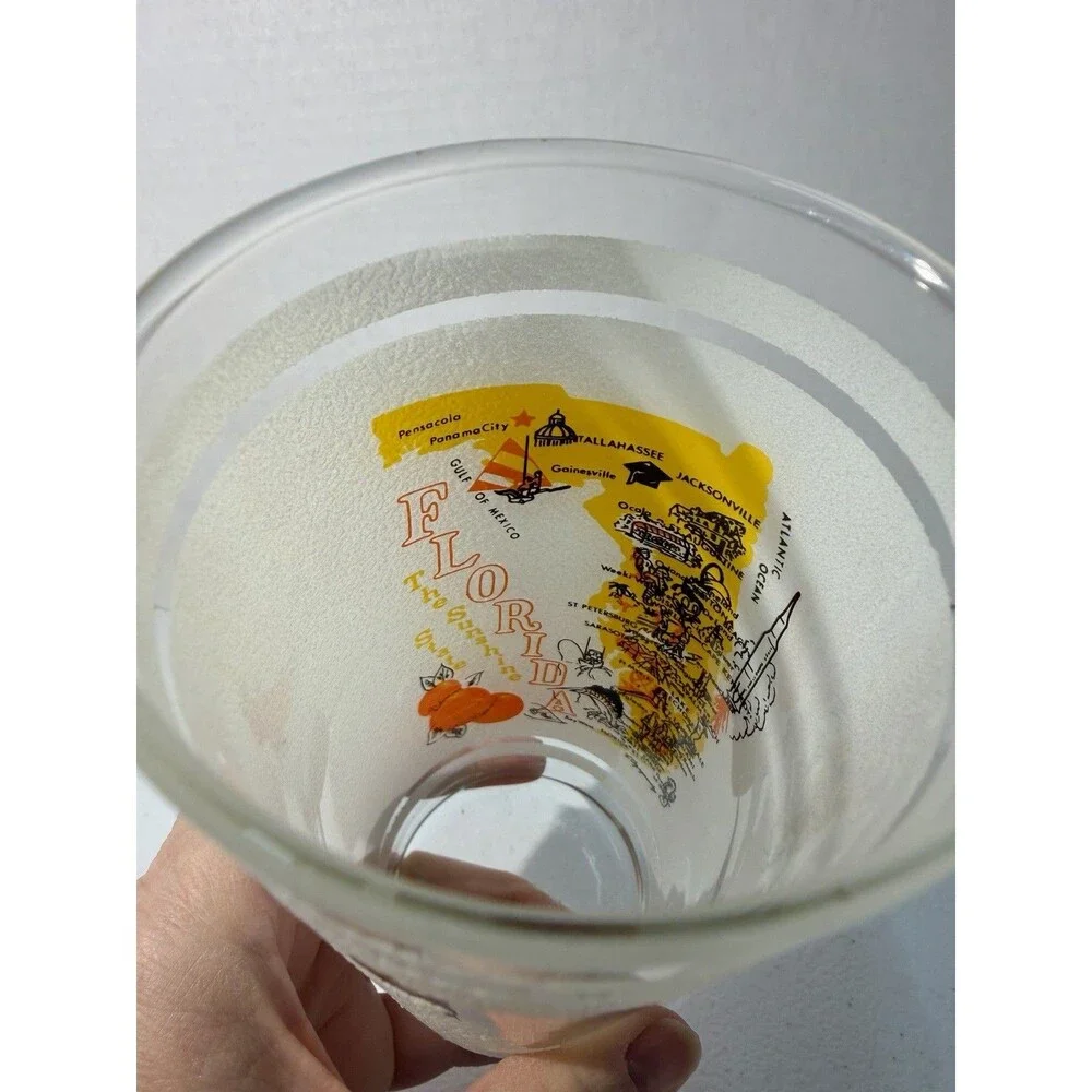 Vintage Florida Textured Drinking Glass  Souvenir 8 Oz Mid Century Map Kitschy